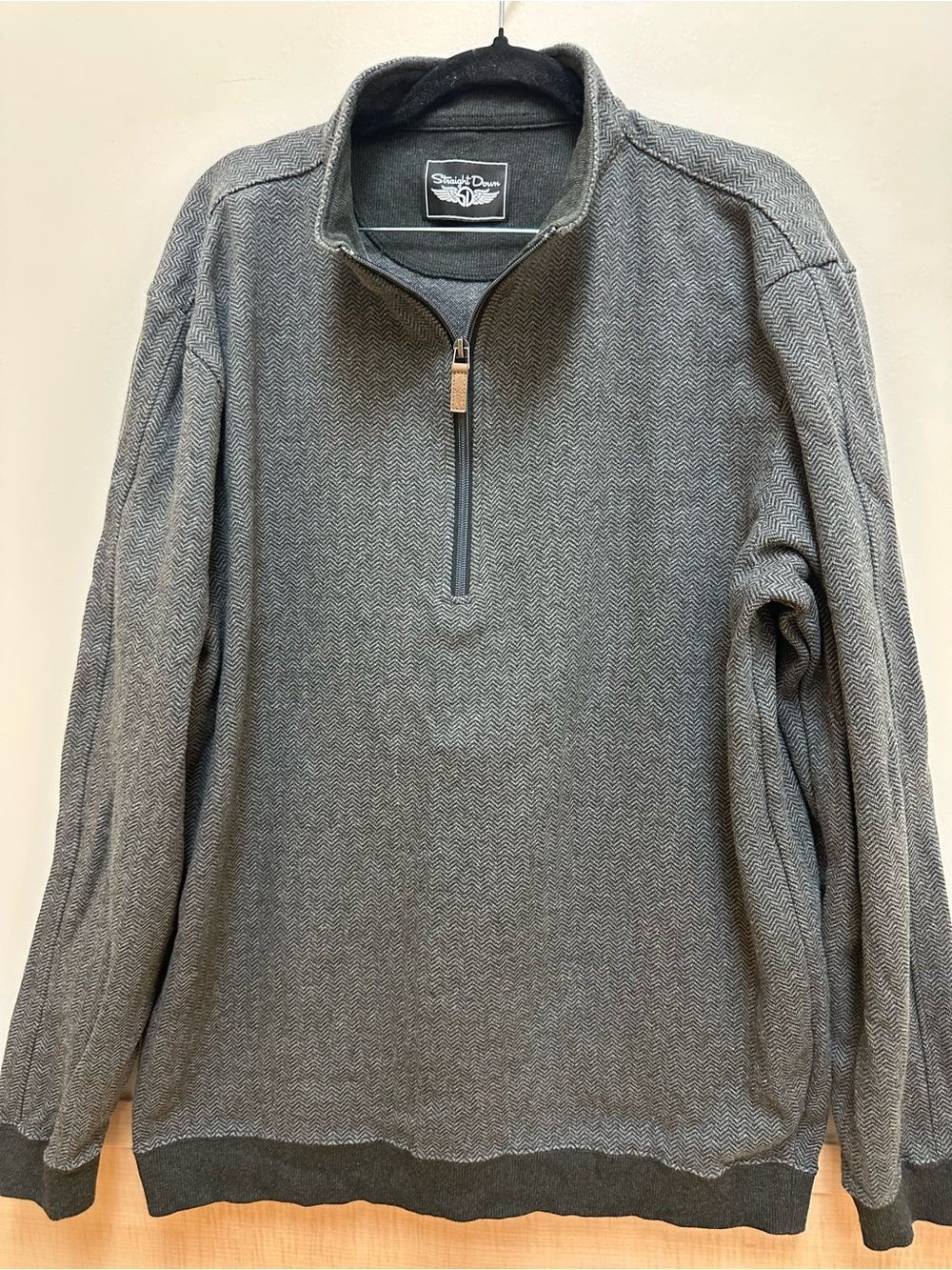 Straight Down Men’s Gray Half-Zip Sweater Golf Business Casual Large Herringbone